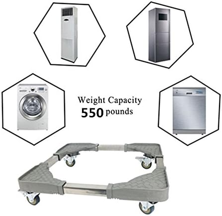 Movable Adjustable Base with 4Locking Rubber Swivel Wheels Size Adjustable Universal Machine Carriage for Washing Machine Dryer Refrigerator Cabinet
