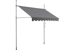 Canopee Manual Retractable Awning for Patio 118 × 59" Non-Screw Sun Shade Shelter with Support Pole Stand Waterproof and UV Resistant Fabric, for Window, Door, Porch, Deck, Cafe (Gray, 118 × 59 in)
