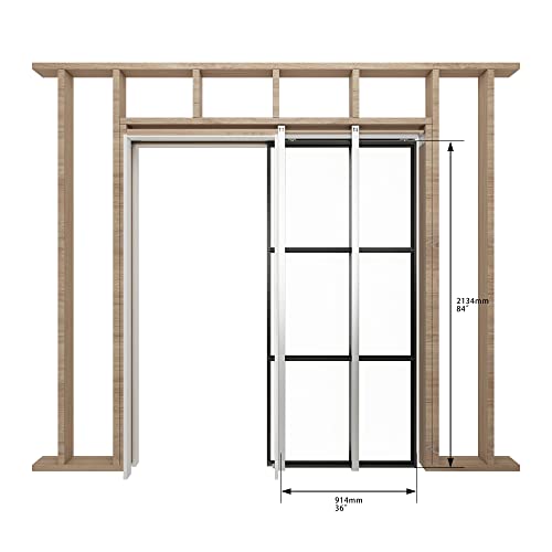 JUBEST Pocket Door Set, Glass Sliding Door,Pocket Door Frame Kits With