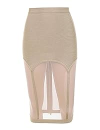uonbox dama Crop parte superior 2 piezas Midi de malla juego de falda bodycon vendaje vestido