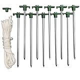 Eurmax Galvanized Non-Rust Camping Family Tent Pop Up Canopy Stakes 10pc-Pack, Bonus 4x10ft Ropes & 1 Green Stopper