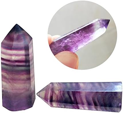 Natural fluorite crystal,Famtasme 100% Natural Fluorite Crystal Purple Fluorite c in 4.5-5.5cm/1.77-2.17in Quartz Crystal Wand Healing Treatment Stone Pointed Healing Hexagonal Wand with a Single Tip