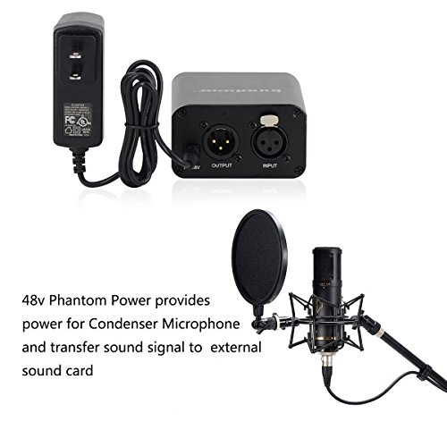 InnoGear-1-Channel-48V-Phantom-Power-Supply-with-10-Feet-XLR-Cable-and-Adapter-for-Any-Condenser-Microphone-Music-Recording-Equipment