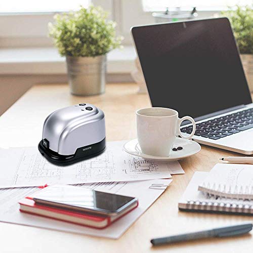 Electric Stapler, VEYETTE Electric Paper 2 Hole Punch and Stapler for Office School Home, Adapter Included, Silver