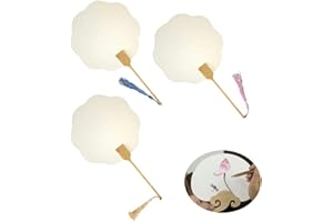UtySty 3 Pack Plain Paper Fans Shuen Xuan Paper Church Fans Handheld Fan Small Round Paddle White Blank Fan for DIY Craft Han