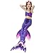 Bigface Up 3PCS Girls Swimsuit Mermaid Tail Swimwear Bikini Set Costume for Swimming (120(5-6 Years), Purple)