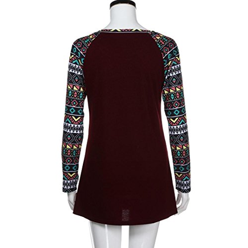 Clearance Stitching Top, Sleeve Printed Long Sleeves Women's Casual Round Neck Geometric Basic T-Shirts Swing Duseedik