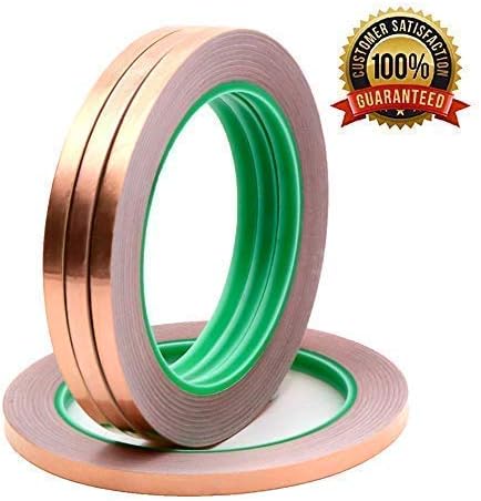 Copper Foil Tape 1/4in 22yards EMI Shielding Conductive Low Resistance Double-Sided Adhesive Tape,4 Pack .Perfect for Stained Glass Supplies Snail Slug Repellent Paper Circuit Electrical Repair