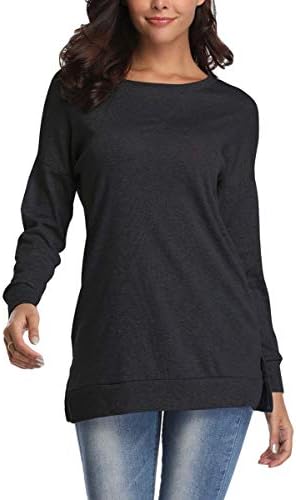 LERUCCI Women's Casual Long Sleeve Crewneck Side Split Loose Pullover Tunic Tops