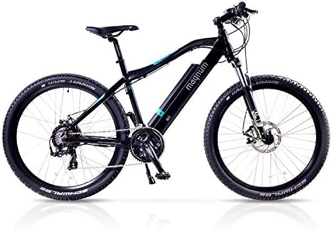 Magnum Mi5 Premium Electric Trail Bike - 350W Motor, Large Capacity 36V13A Lithium Battery - Rear Rack - Trail Ready - Black with Blue Accents