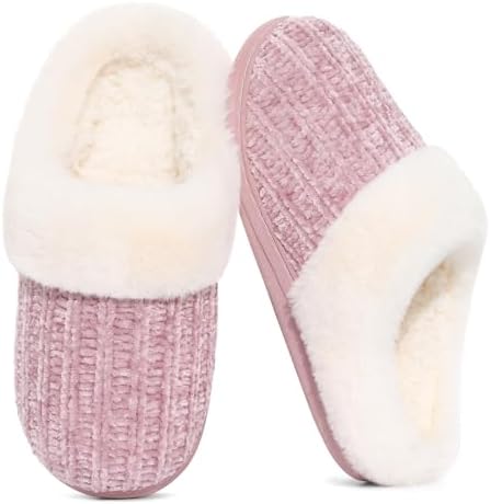 Evshine Warm Knit House Slippers for Women Comfy Fleece Lined