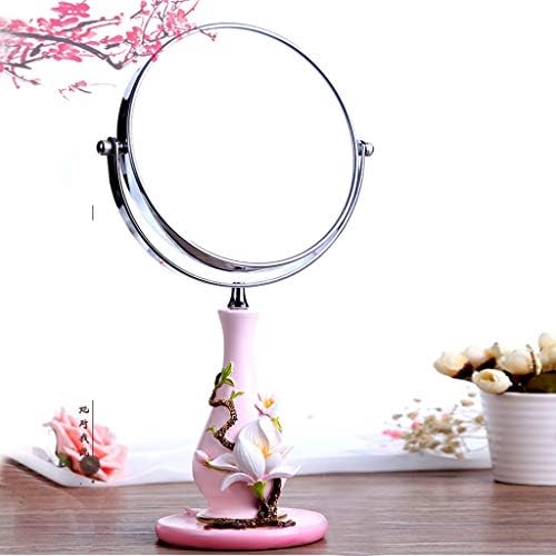 WUDHAO Bathroom Vanity Mirrors 7.87-Inch Oversized Magnifying Makeup Mirror with Stand, Double Sided 3x/1x Magnification, 15" Height Makeup mirror (Color : Pink)