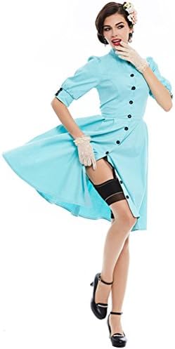 PennyStoneone Vintage Dress 1950S Style Turquoise Button A Line Collar Summer Women Party Sexy Elegant Beauty New Vintage Girl Dresses Turquoise XXXL