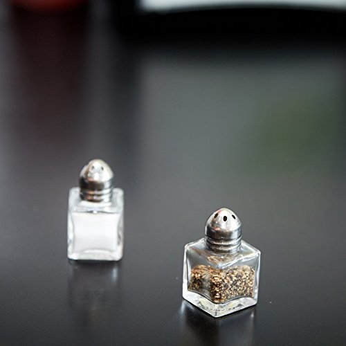 (Set of 2) Mini Salt and Pepper Shakers, 0.5 Oz Glass Cube Body, Restaurant Salt and Pepper Shakers By Tezzorio