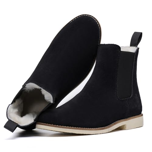 SL-Saint Handgefertigte Klassische Chelsea Stiefel für Männer Mode Echtes Rindsleder Slip On (Schwarz Wollfutter, Erwachsene, Herren, 40, Numerisch, EU Schuhgrößensystem, M)