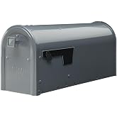 Architectural Mailboxes Edson Post Mount Mailbox, Gunmetal Grey, Medium | Galvanized steel build for outside with rust-resistant powder-coat finish and a magnetic door closure. USPS approved.