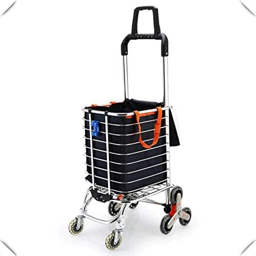 PsSpCo Folding Shopping Cart Portable Grocery Utility Lightweight Stair Climbing Cart with Rolling Swivel Wheels and Removable Waterproof Canvas Removable Bag,Metallic