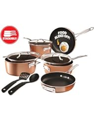 Gotham Steel Stackable Pots and Pans Set â€“ Stackmaster 10 Piece Cookware Set with Ultra Nonstick Cast Texture Ceramic Coating, Saves 30% Space, Sauce Pans, Stock Pots, Skillets & More â€“Dishwasher Safe