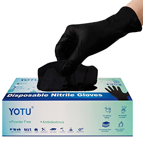 YOTU Black Disposable Nitrile Latex Powder Free 6-Mil Gloves 100