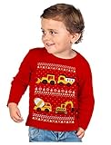 Tractors Bulldozers Ugly Christmas Sweater Style Boys Kid Long Sleeve T-Shirt 5/6 Red