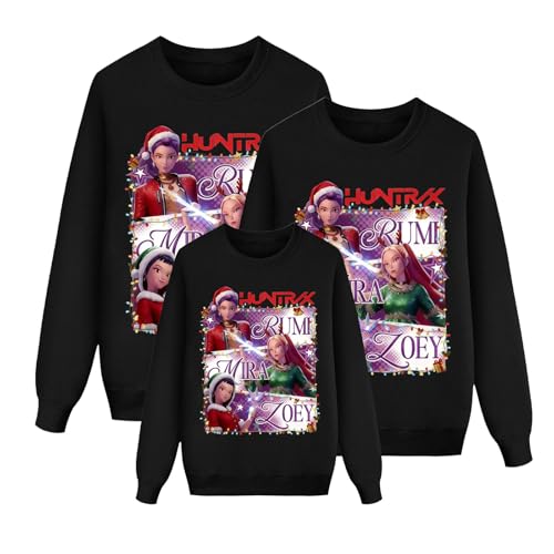 K P-o-p Demon Hunters Christmas Family Matching Sweatshirt Long Sleeve Cartoon Print Blouse Shirts Trendy O-Neck Xmas Shirt for Family B-Black