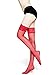 Moochi Women 20 Denier Ultra Sheer Thigh High Stockings with Silicone Lace Top (Red)
