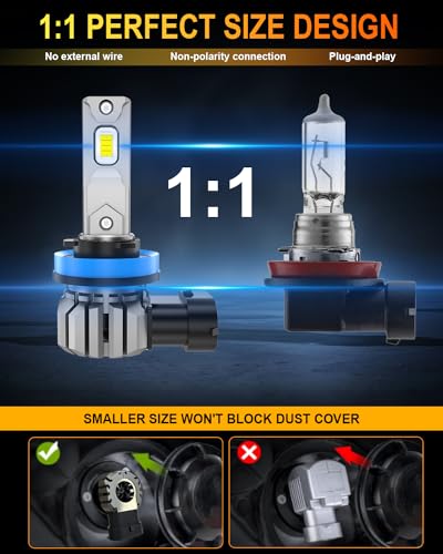 SHINYY H11 H8 H9 LED Car or Motorcycle Bulbs, 2024 New 24000LM High Powerful 6500K White 12V Canbus Anti Error LED Lamp H11 Vehicle Headlight for Road/Dipped/Fog Light, Pack of 2
