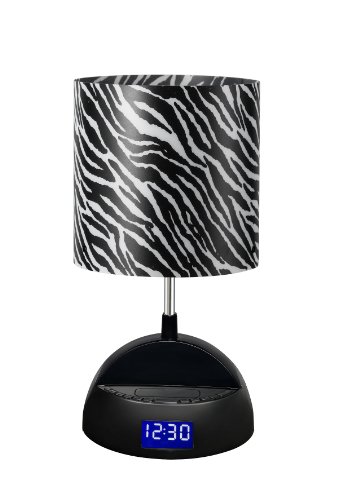 LighTunes LS1000-ZBA-BT Bluetooth Speaker Lamp with Alarm Clock, FM Radio, and USB Charging Port, Zebra Shade