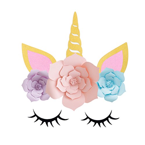 LUOEM Unicorn Party Decorations Backdrop 3D Gold Unicorn Flower Backdrop with Large Horn Ears Eyelashes Face Flower DIY Birthday Party Props for Birthday Party Engagement Wedding Decorations