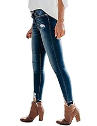 Pantalones vaqueros de dama con ribete en la rodilla, ajustados y elásticos, con forma de pantalones vaqueros