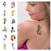 24 Mermaid Temporary Tattoos | Best for Party Supplies | Birthday Parties | Under The Sea Parties | Party Favors and Decorations | Metallic Tattoos for Girls | by John and Judy