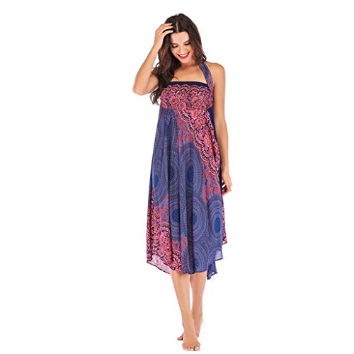 Viccki Women Long Hippie Bohemian Gypsy Boho Flowers Elastic Waist Floral Halter Skirt Purple - Thumbnail 3