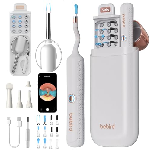 Bebird Limpiador de Oídos con Otoscopio Digital HD, Cámara Flexible, 6 Luces LED, IP67, Inalámbrico WiFi, Recargable, Kit de Limpieza de Cerumen Compatible con iOS y Android para Adultos Niños (Blanco)