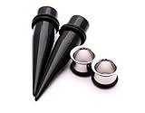 Steel Single Flare Tunnels with Black Acrylic Tapers Stretching Kit (7/8