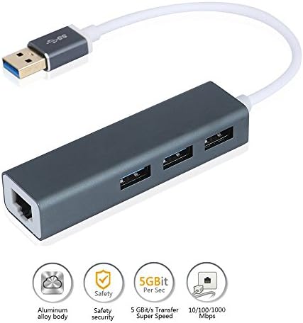 USB 3.0 Hub Gigabit Ethernet Network Adapter RJ45 Lan Connector for Macbook Mac Pro mini iMac XPS Surface Pro Notebooks Desktop PC Flash Drives Gray