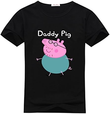 Daddy Pig Logo Men's Custom Vintage Retro Crew Neck T Shirt Medium Black