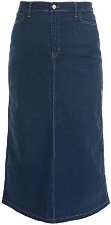Ice Cool Ladies Women's Indigo Stretch Denim Maxi Skirt Sizes 10 to 28. Length 35"