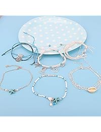 Isbasa 32 Pieces Ankle Chains - Adjustable Beach Anklet Bracelets Barefoot Chain Boho Foot Jewelry Set for Women Girls