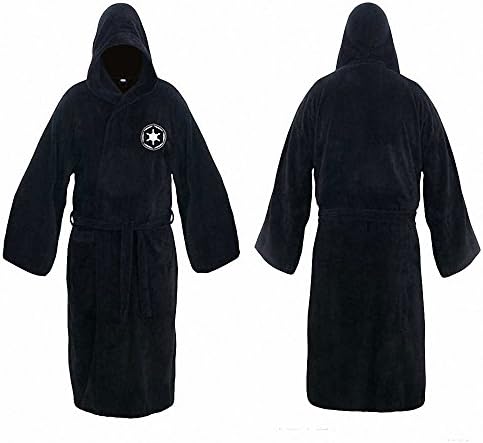 Flannel Robe Male with Hooded Thick Star Wars Dressing Gown Jedi Empire Men's Bathrobe Winter Long Robe Mens Bath Robe (L, Black)