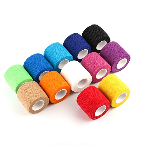 Self Adherent Cohesive Wrap Bandages 2 Inches X 5 Yards, 12 Count, First Aid Tape, Elastic Self Adhesive Tape, Athletic, Sports wrap Tape, Bandage Wrap for Sports, Wrist, Ankle (Rainbow Color)