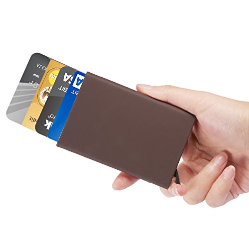 ManChDa RFID Money Clip Blocking Credit Business Card Holder Aluminum Pop-up Card Case Men Slim Money Slim Mini Wallet Brown