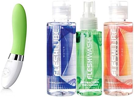 LELO Liv 2 Pleasure Object Silicone Vibe Waterproof + Free Fleshlube Water 4 oz Fleshwash Cleaner 4 oz + Fleshlube Fire (Lime Green)