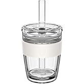 KeepCup Cold Cup - Longplay Double wall Glass Ice Coffee Tumbler with Lid and Straw - 12oz (340ml) - Chalk