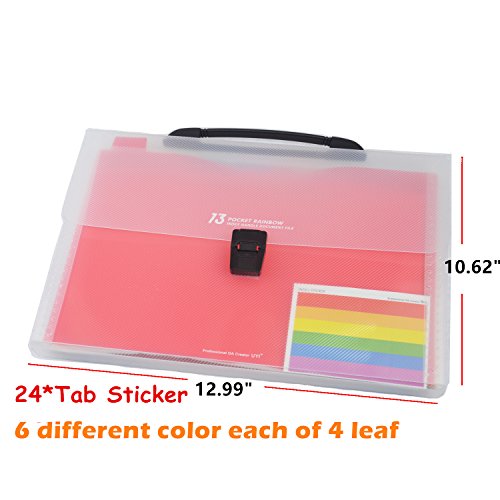 13 Pockets Portable File Folders, Plastic Expanding Accordion Folders ,A4 Expanding Document Folder with Handle, Plastic Expandable Accordion Organizer