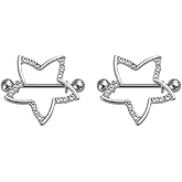 Niaspi 14G Star Nipple Rings for Women Stainless Steel Glitter Cubic Zirconia Star Straight Bar Barbell Nipplerings Dainty Body Piercing Jewelry
