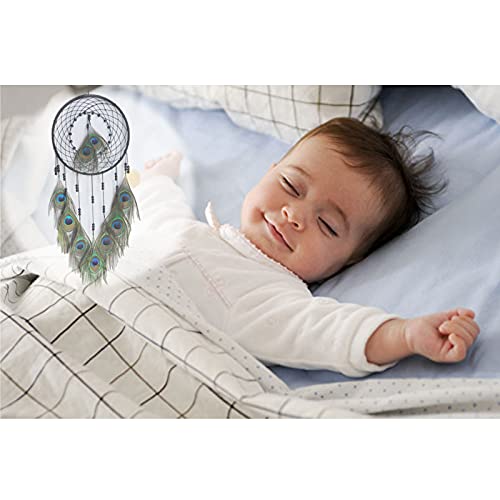 Dream Catcher with Peacock Feathers, Handmade Dream Catcher for Kids, Bedroom, Wedding Party, Blessing Gift