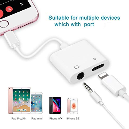 CaseyPop to 3.5mm Aux Headphone Jack Audio Adapter, 2 in 1 Adapter Compatible with Phone XR/XS MAX/X / 7 Plus / 8 Plus (Support iOS 11, iOS 12)-White
