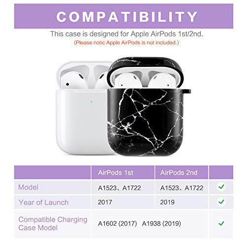 Cutebricase Airpods Case, Black Marble Airpod Case Protective Hard Case Cover for Apple AirPods 2 & 1 with Keychain Compatible with Wireless Charging (Black Marble)