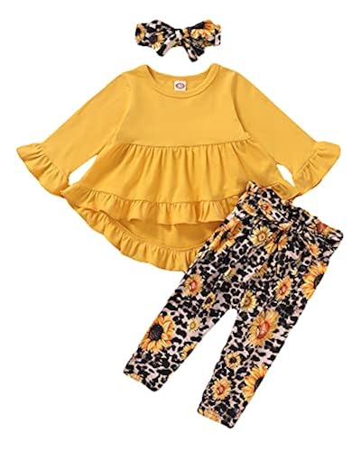 2T-3T Girls Clothes Toddler Girl Outfit Yellow Ruffle Irregular