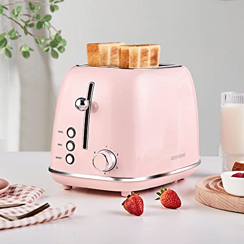 REDMOND 2 Slice Toaster Retro Stainless Steel Toaster with Bagel, Cancel, Defrost Function and 6